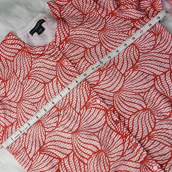 COVINGTON Orange White Abstract Button Crewneck Office Casual Cardigan Sweater L - Picture 7 of 9